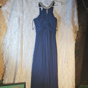 Chic Navy Maxi Dress with Embellished Neckline